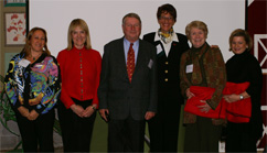 Dr. David A Meirs II was honored by the Equine Science Center for his years of service to the equine programs at Rutgers, The State University of New Jersey. From the left are Laurel A. Van Leer, representing the Rutgers Alumni Association; Sandra Denarski, chair of the Rutgers University Board for Equine Advancement; Dr. Meirs; Dr. Karyn Malinowski, director of the Equine Science Center; Caroline Meirs, Dr. Meirs' wife; and Mary Ann Meirs, his daughter.
